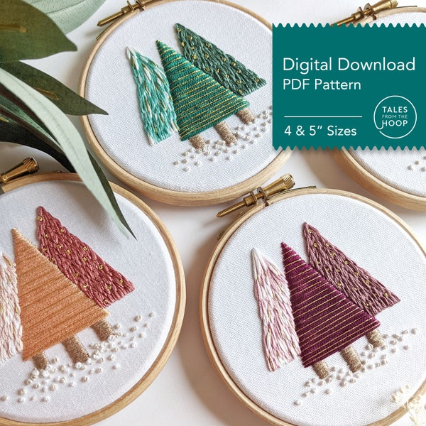 Christmas Trees Hand Embroidery Pattern • Digital PDF Download • Handmade Modern Christmas Decoration & Wall Art • Minimalist Theme