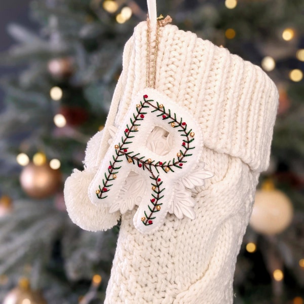 Personalised Christmas Pine Embroidered Felt Letter kit • Custom Monogram Lettering • Handmade Christmas Decoration, Accessory and Gift
