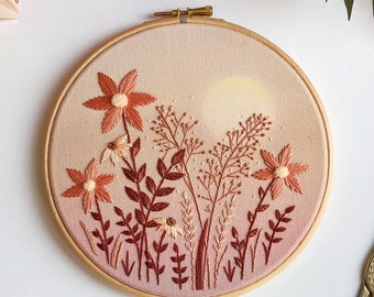 Hazy Days Embroidery Kit • 7" Hoop • Floral, Botanical, Summer Wildflower theme • Mindful DIY Handmade Gift