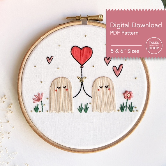 Be My Boo Embroidery Pattern Cute Kawaii Ghosts Love Themed