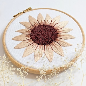 Pink Sunflower Mini Easy Embroidery Kit • 5" Hoop • Floral Botanical Theme  • Thoughtful handmade Gift