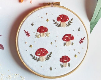 Mushroom Glade Embroidery Kit • 6" Hoop • Woodland, Forest, Autumn and Fall theme • DIY Hand Embroidery Craft Kit