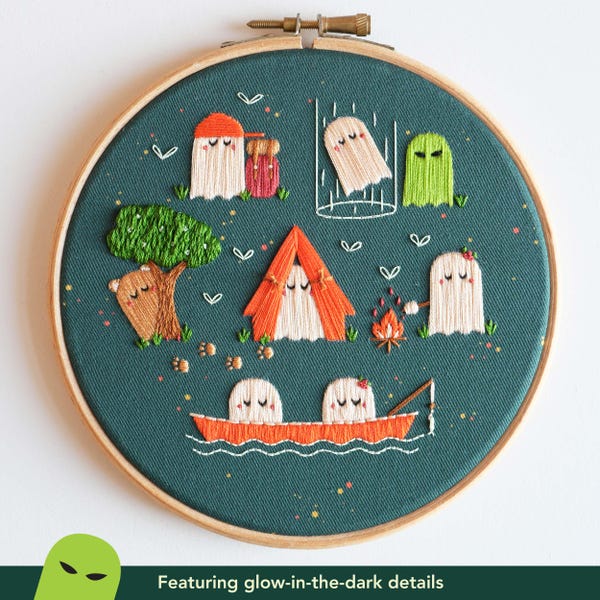 Ghost Adventures Embroidery Kit: Kawaii Halloween UFO Theme, 6" Hoop