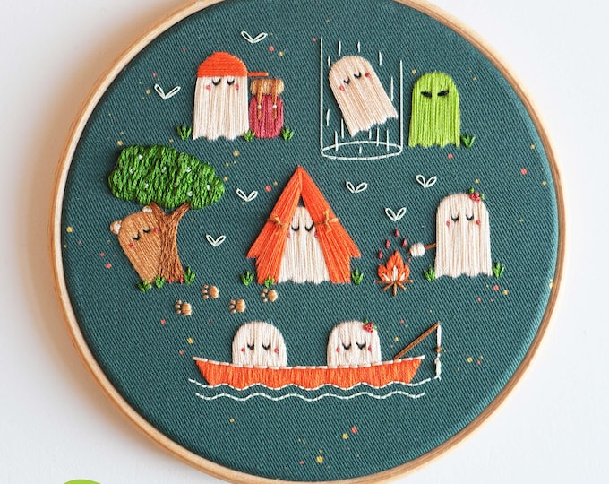 Ghost Adventures Embroidery Kit: Kawaii Halloween UFO Theme, 6" Hoop