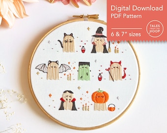 Ghosts at the Party Embroidery Pattern • Digital Download PDF • Cute Kawaii Halloween Spooky Season Theme • DIY Wall Art • Needlecraft