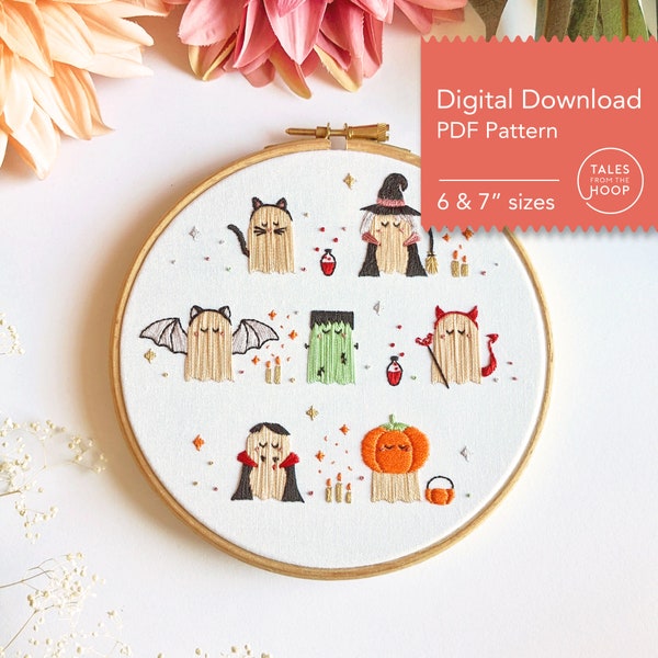 Ghosts at the Party Embroidery Pattern • Digital Download PDF • Cute Kawaii Halloween Spooky Season Theme • DIY Wall Art • Needlecraft