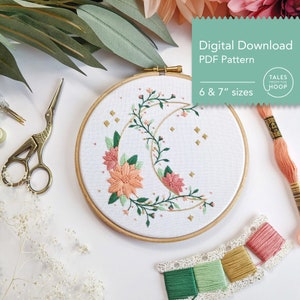Floral Moon Embroidery Pattern: Modern DIY Celestial Design (PDF Download)