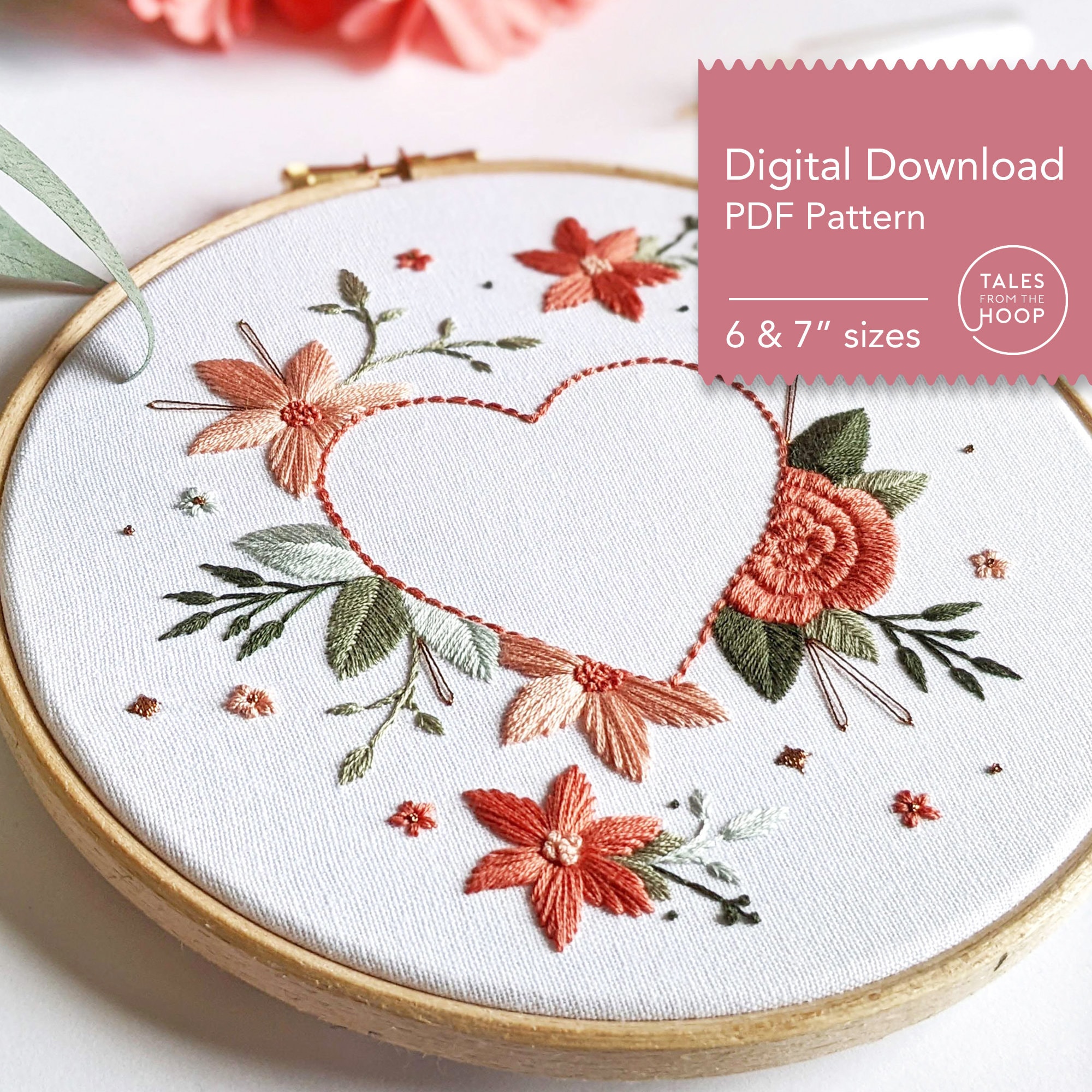 Floral Heart Embroidery Pattern Nature & Modern Floral Theme Digital PDF Download Needlecraft Pattern and Chic DIY Wall Art - Etsy Finland