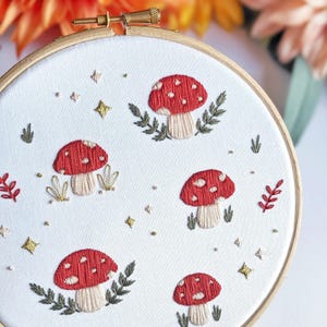 Mushroom Glade Embroidery Kit: DIY Woodland Forest Craft, 6&quot; Hoop