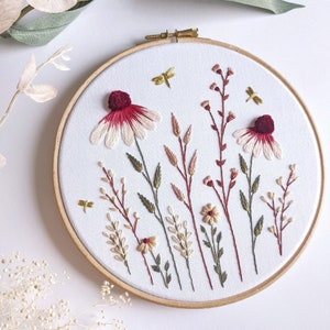 Spring Meadow Embroidery Kit • 7" Hoop • Floral & Nature DIY Craft kit • Unique Wildflower Craft Kit and Gift