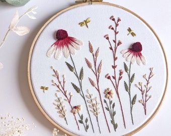 Spring Meadow Embroidery Kit • 7" Hoop • Floral & Nature DIY Craft kit • Unique Wildflower Craft Kit and Gift