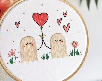 Be my Boo Ghost Embroidery Kit • 5" Hoop • Cute Spooky Kawaii Ghosts • Love themed Halloween Craft Gift