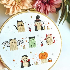 Ghost Party Embroidery Kit: Kawaii Halloween Craft - 6&quot; Hoop