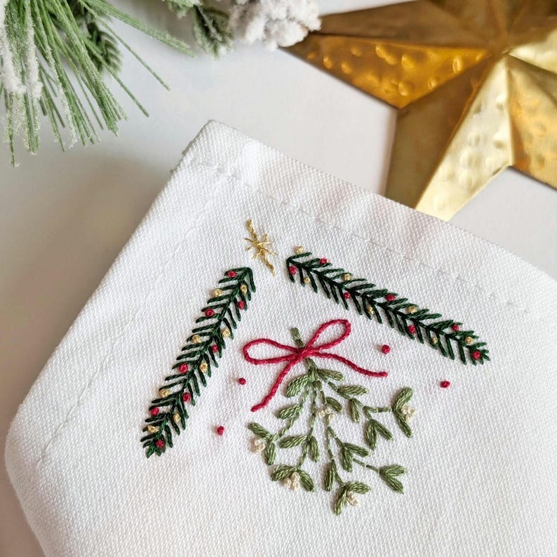 Christmas Corners Stick and Stitch embroidery patches. Add a handmade touch to your Christmas table decor or decoration scheme. Perfect for customised Christmas linens, napkins, fabrics, tablecloths bags and more.