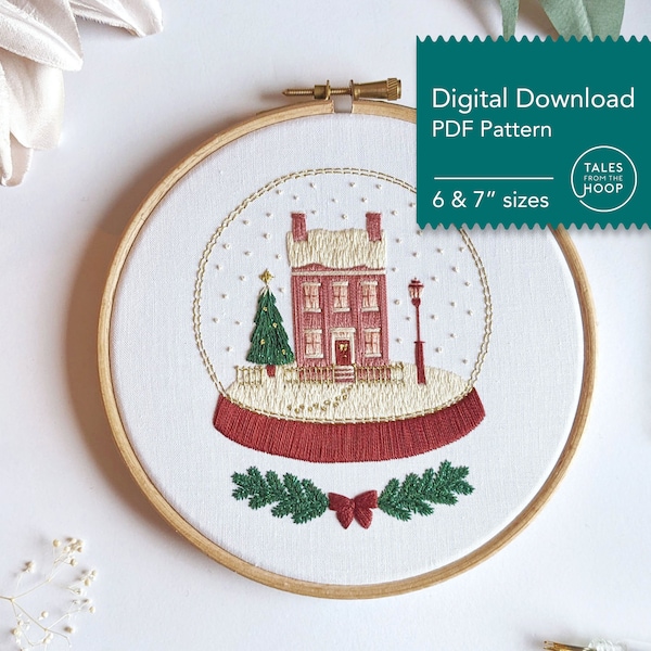 Snow Globe Embroidery Pattern • Christmas & Winter Theme • Digital PDF Download • Christmas Wall Art • DIY Handmade Decoration