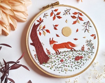 Woodland Fox Embroidery Kit • 6" Hoop • Nature, Animal, Woodland & Forest theme • DIY Craft Kit, Wall Art and Unique Gift