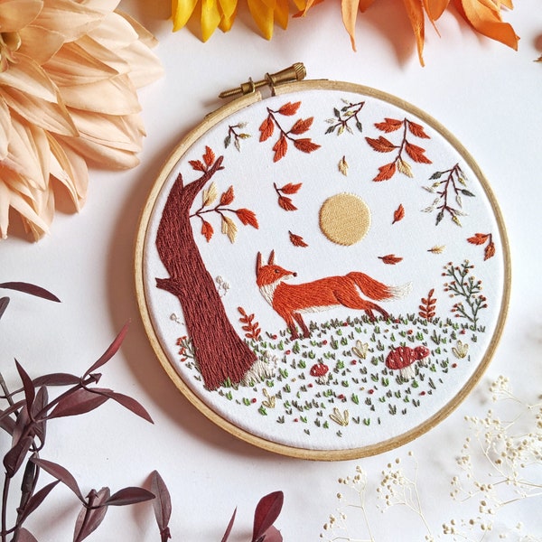Woodland Fox Embroidery Kit • 6" Hoop • Nature, Animal, Woodland & Forest theme • DIY Craft Kit, Wall Art and Unique Gift