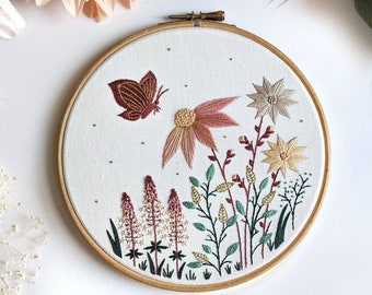 Butterfly Garden Embroidery Kit • 7" Hoop • Floral & Wildflower Theme • Unique Handmade Gift
