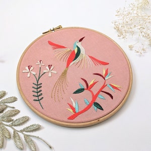 Bird of Paradise Embroidery kit • 7" hoop • Tropical, Nature, Bird and Travel theme • DIY Wall Art Craft kit and Unique Gift