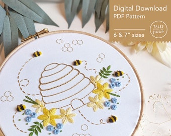 Honey Bee Sampler Embroidery Pattern • Wildflower, Floral, Nature and Insect Theme • Digital PDF download • Needlecraft pattern