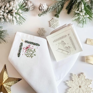 Christmas Corners Stick and Stitch embroidery patches. Add a handmade touch to your Christmas table decor or decoration scheme. Perfect for customised Christmas linens, napkins, fabrics, tablecloths bags and more.