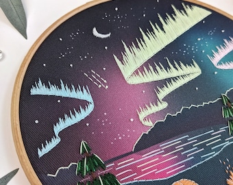 ハンドメイド刺繍　オーロラ オーロラ刺繍キット：暗闇で光るDIYクラフト、7インチフープ - Etsy 日本