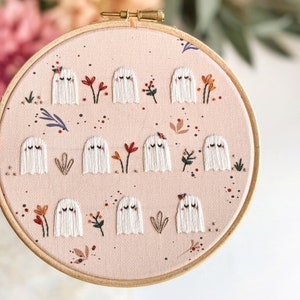 Ghosts in the Garden • Finished Embroidery Art Work • Cute Spooky Kawaii Halloween Craft Gift and Wall Art Decor