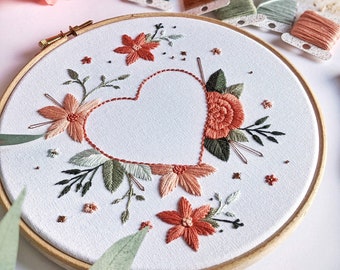 Floral Heart Embroidery Kit • 7" Hoop • Love and Botanical Theme • Thoughtful Handmade Creative Gift • Can be personalised