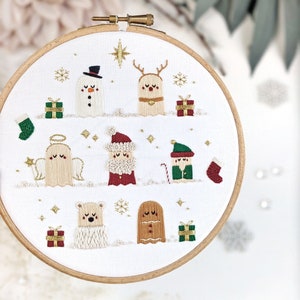 Christmas Ghosts Embroidery Kit • 6" Hoop • Cute Kawaii Winter Theme • Thoughtful Handmade Gift & Christmas Decor