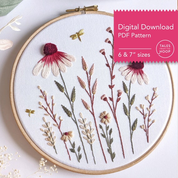 Finished 10″ Floral Embroidery With Frame And Stand - Stitch Palettes