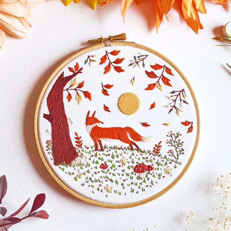 Woodland Fox Embroidery Pattern • Fall Autumn Forest Theme • Digital ...