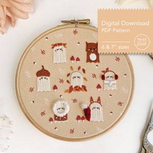 Ghosts in the Woods Embroidery Pattern: Kawaii Fall Theme (Digital PDF)