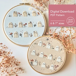 Embroidery Pattern • Ghosts in the Garden • Cute Kawaii Floral Ghost Theme • Digital PDF download • Needlecraft pattern