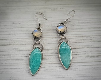 Rainbow moonstone and amazonite earrings