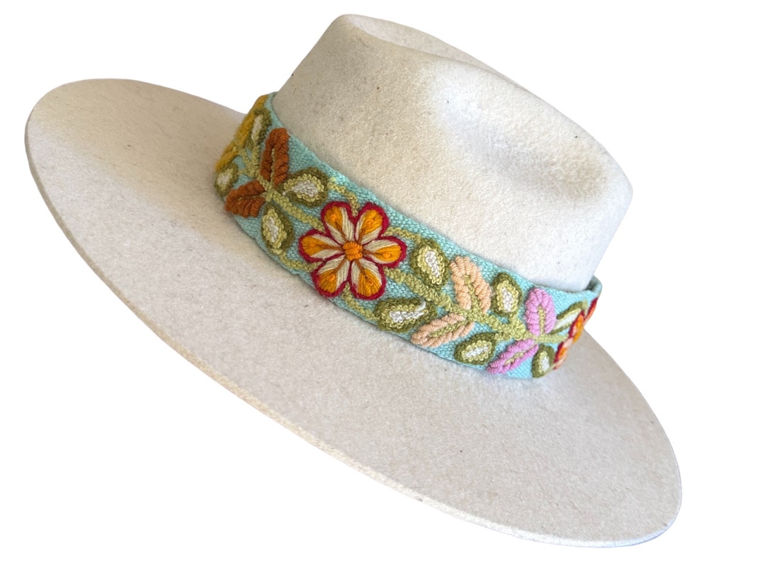 Embroidered Hat Band Hand Made, Floral 100 Wool Etsy