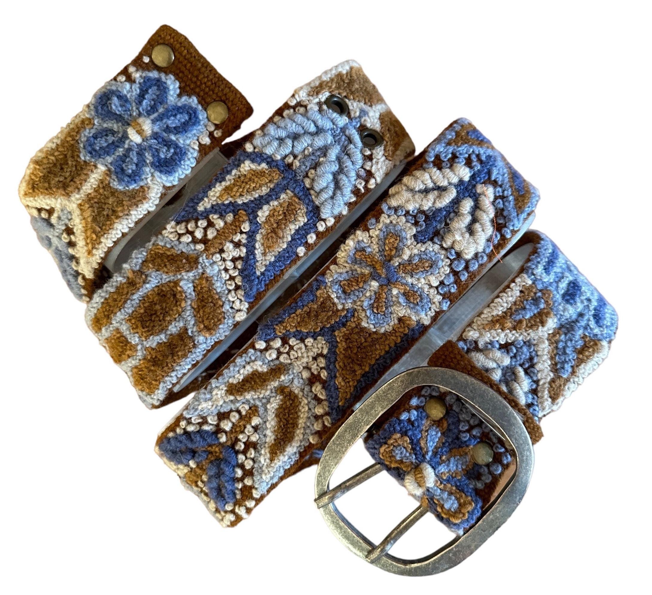 Handmade Women Embroidered Belt One Size Navy Floral Boho Folk Boho Flower Belt - Etsy main image 3