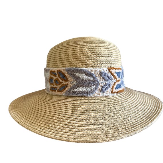 Sun Hat, Wide Brim Hat, Summer , Straw Hat, Hand Embroidered  display picture 3