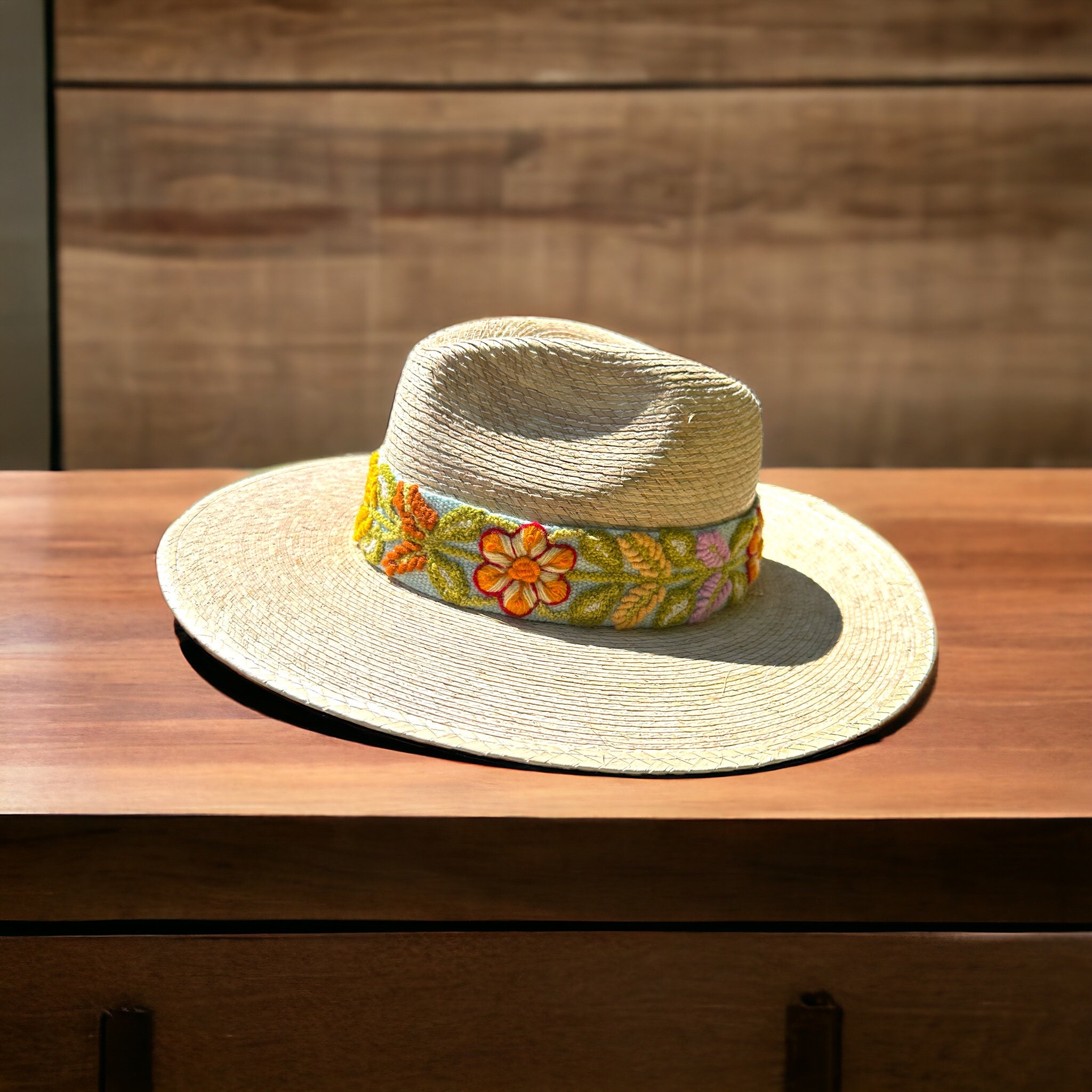 Tan Orijinal Wide-Brim Fedora with Multicolor HandmadeEmbroidered Band Size M Fedora Multicolor Hats for Women for sale | eBay main image 3