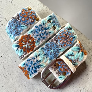 Vintage Embroidered Denim Belt Boho Western Coastal Cowgirl 90\'s Bronze Buckle‎ Boho Cowgirl Belt - Etsy main image 2