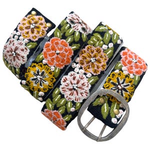 Vintage Handmade woven floral embroidered adjustable size belt FANFAN Floral Embroidery Belt for Women - Adjustable Mexican  main image 4