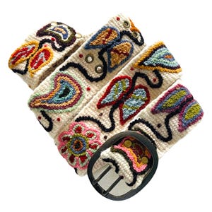 Embroidered  Belt, Peruvian Embroidered Belt, Wool Belt,  Flower Belt, Bohemian Belt, Floral Ethnic Belt, Womens Handmade -  &quot;Blossom&quot; Cream