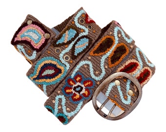 Hand Embroidered Andina Belt , Peruvian, Handmade,  Flower Belt - Andina "Blossom" TABACO