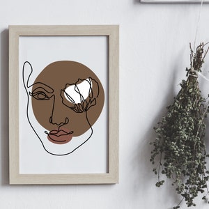 One Line Drawing Woman of Color Floral Geometric Wall Art Print