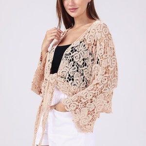 Kanten kimono, jas vintage stijl, kant bedekken, hoge kwaliteit, strandkleding, sjaal, omslagdoek, zomer, kimono, roze, jas, boho jas