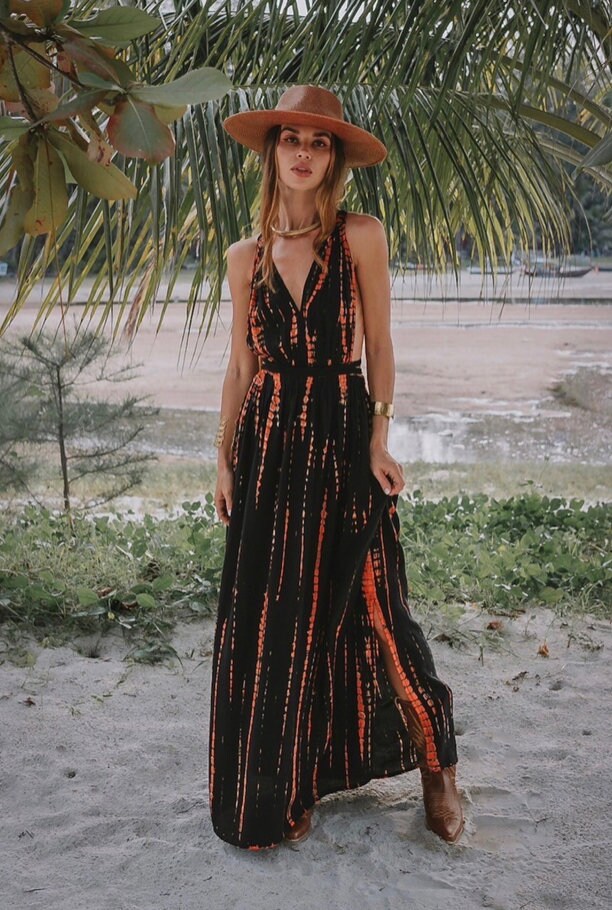 Boho Beach Backless Tie Cami Maxi Dress in Beige