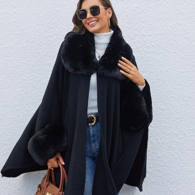 Pure White Faux Fur Cape main image 1