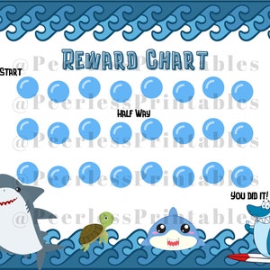 Shark Reward Chart, Shark Sticker Chart, sticker chart, reward chart, potty training chart, turtle, ocean