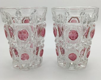 Antique EAPG Ruby-Stained Thumbprint Tumblers, Set of 2