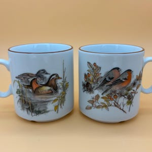 Vintage Mads Stage Danish Mugs - Bird Illustration Coffee Cups, Set of 2
