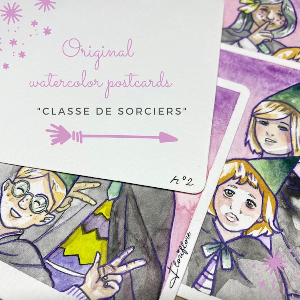 Carte postale Classe de Sorciers  _A6_300g - Illustration à l'aquarelle signée et numérotée